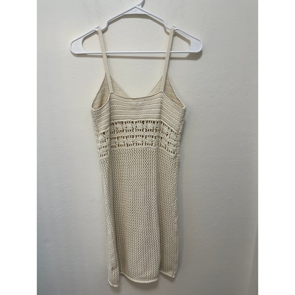 Aerie Crochet Mini Dress Button Front Sleeveless Cream Medium Festival - Picture 7 of 11